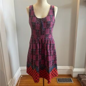 Anthropologie Sleeveless Pink & Blue Geometric Mini Dress